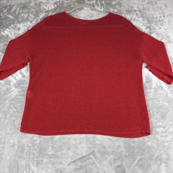 J.Jill Open‎ Knit Tunic Women’s PL Red Boat Neck Linen Blend 3/4 Sleeve (1072) - Picture 7 of 10